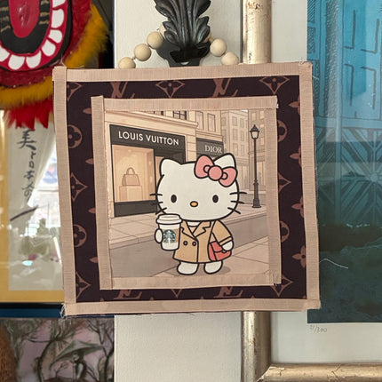 Designer Street “Kitty Coffee” Collage – Mixed Media Wall Hanging by Hilary Henwood