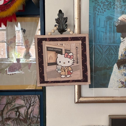 Designer Street “Kitty Coffee” Collage – Mixed Media Wall Hanging by Hilary Henwood