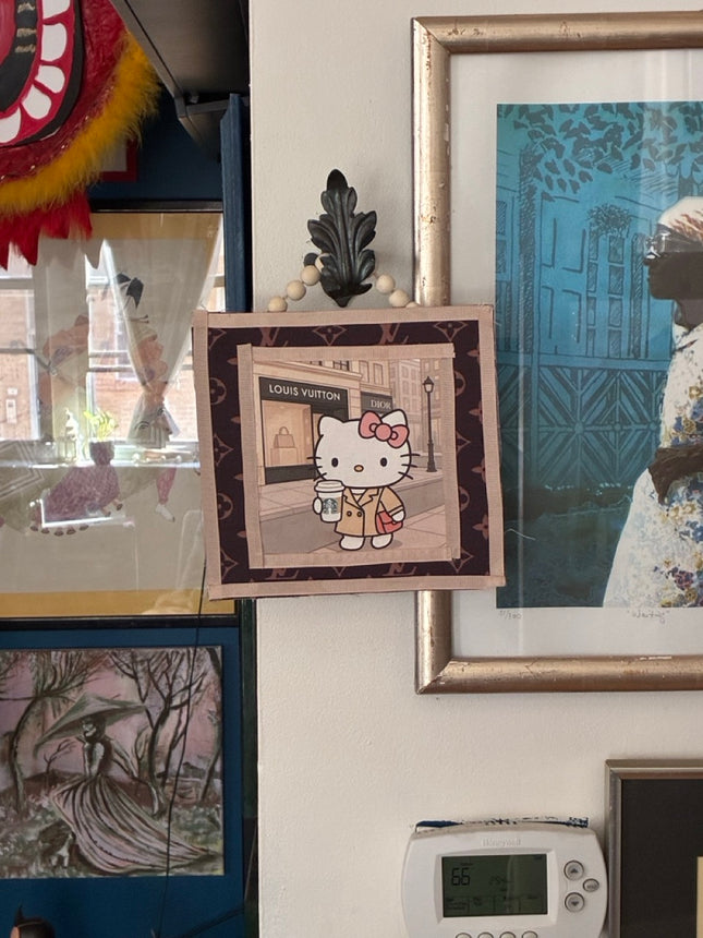 Designer Street “Kitty Coffee” Collage – Mixed Media Wall Hanging by Hilary Henwood