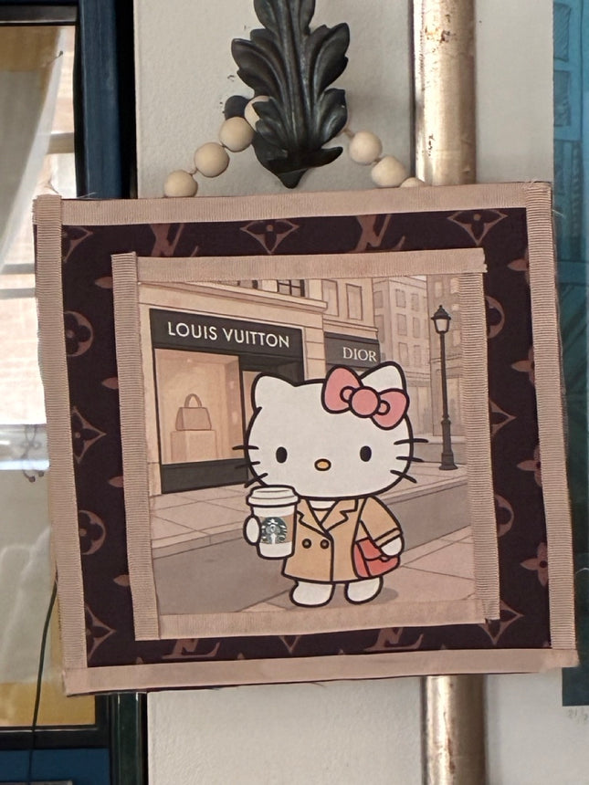 Designer Street “Kitty Coffee” Collage – Mixed Media Wall Hanging by Hilary Henwood
