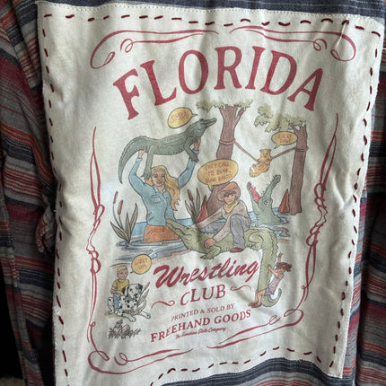 Upcycled Flannel Shirt w/ Hand-Sewn “Florida Wrestling Club” Patch – One-of-a-Kind by Hilary Henwood (XL)