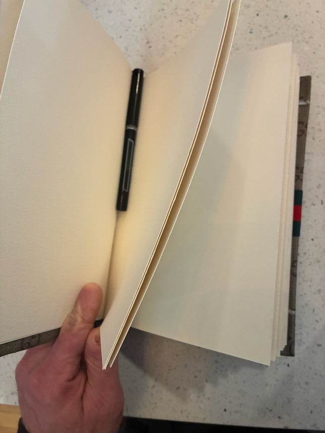 Upcycled Designer-Inspired Journal (9.5 x 6.25) – Handmade Sketchbook by Hilary Henwood